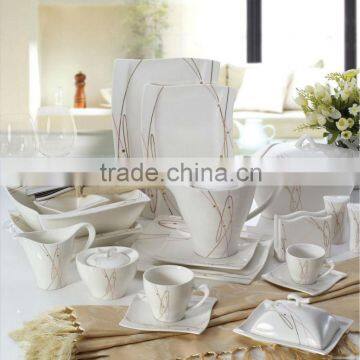 rectangular square shape 84pcs 128pcs coffee tea set dinnerware durable Islamic tuikey dining table set dished bowl