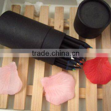 3.5" 24 pcs black wood color pencil in black paper tube.