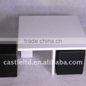 High gloss Coffee Table with MDF,white or black lacquer living room coffee table with 4 stools