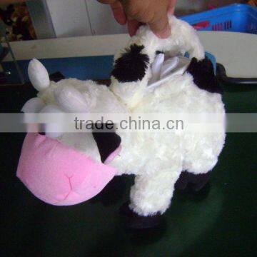 promotional customized black/white plush dairy cattle animal shape handbag for children