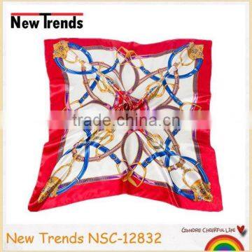 Fashion chain placement imitate silk square scarf 90*90 cm