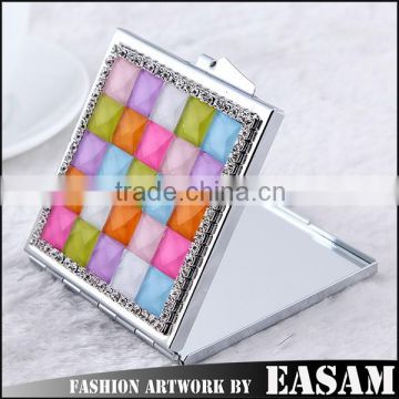 Rainbow color rhinestone double side square cosmetic mirror,makeup double sided square mirror