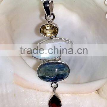 925 Sterling Silver Pendants, Designer Multiple Gemstone Pendant, Rainbow Moonstone Sterling Silver Pendant