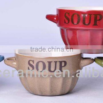 Wholesale stoneware stackable soup mug with handles