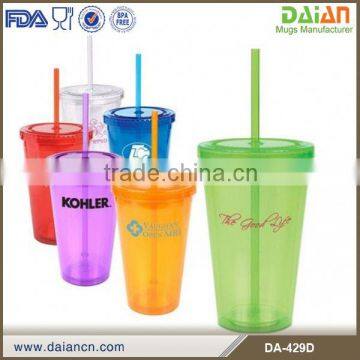 BPA free double wall straw tumblers with glitter paper insert