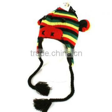 Winter Knit Monkey Rasta w Hair Animal Trooper Trapper Lined Ski Tassel Hat Cap