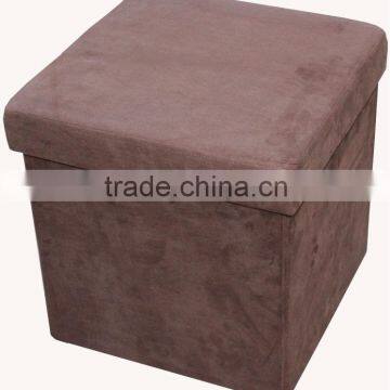 Brown suede folding storage stool