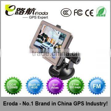 Eroda 4.3" inch gps navigation ,support FM,blutooth,AVIN,Sirf Altas V,600MHZ,DDR 128MB,quick response,stability