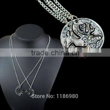 2 Piece Cute Couple Necklace Women Men Crystal Silver Deer Pendant Jewelry