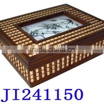 Handcrafted wood and rattan photo box