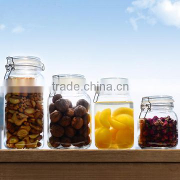 1.5L 1L 2.2L Recycled airtight Round shape glass jar with metal clip top lid for kitchen and food