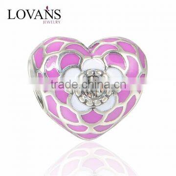 925 Sterling Silver pink beads enamel Charms beads for European bracelet