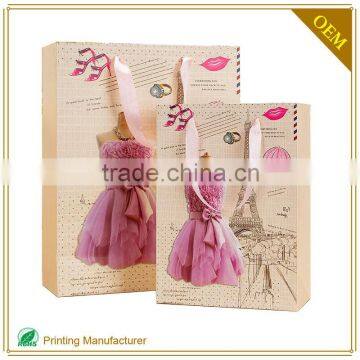 Custom Pink Ribbon Printed Shopping Paper Bag For Apparel