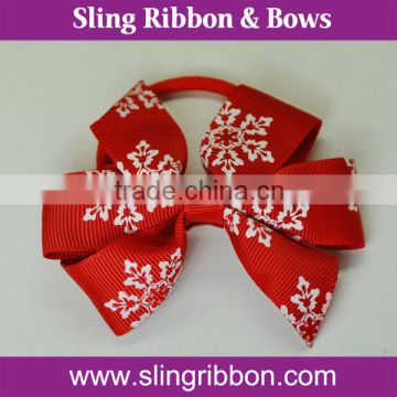 Christmas Snow Chevron Print Grosgrain Ribbon Bow Tie