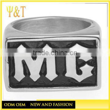 Jingli Jewelry On Stock Factory Price 316L Black Stainless Steel Custom Engraved Jewelry MC Biker Rings (HF-052)