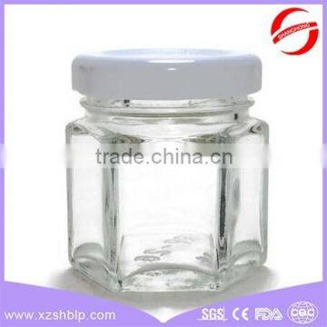 mini hexagonal glass jar for honey or jam