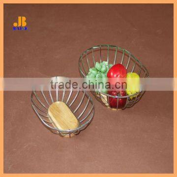 oval metal with wooden fruit holder wood bottom basket