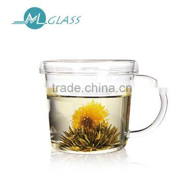 wholesale 400ml glass cup with glass lid high borosilicate glassware