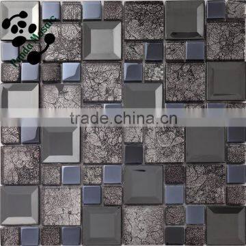 MB SMG02 Dining Room Backsplash Black Glass Mosaic Mix Stainless Steel Mosaic Decorative Wall Mirror Glass Tile