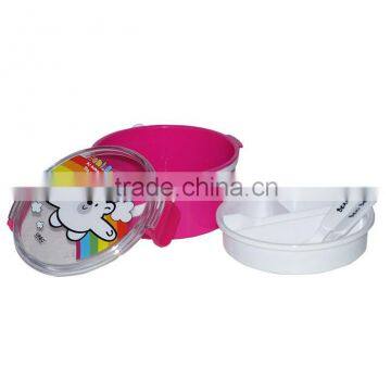 Clear Round Plastic Food Container With Compartments and Fork and Spoon Inside photo-3