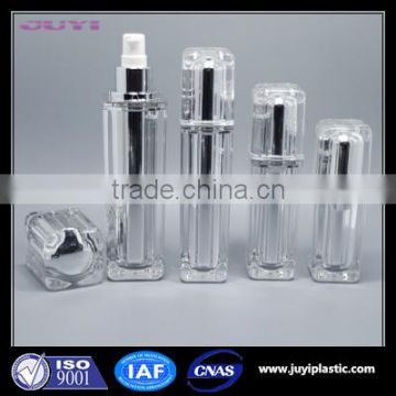 luxury square plastic crystal cosmetic bottle with lotion pump bottle, silver acrylic cosmetic bottle packaging