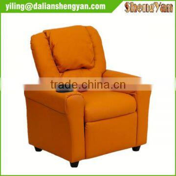 Contemporary Orange Vinyl Kids Recliner With Cup Holder and Headrest photo-2