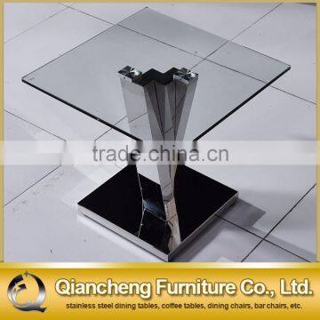 Clear glass side table with metal leg modern style for home