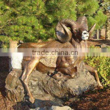 Garden Decor Bronze Casting Big Horn Sheep Upon Rock Statue for Hot Sale photo-3