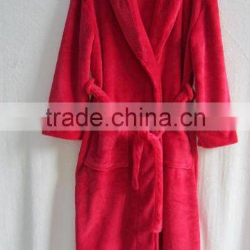 100% polyester powder plush fleece/flannel women's bathrobe ,Microfiber Down Robe