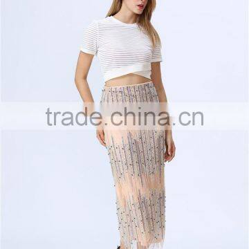 Latest Ladies Elegant Fashion Beautiful Party Skirt Sequin Beading Embellishment Skirt Long Skirt photo-2
