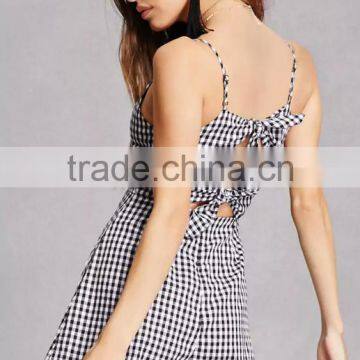 Fashion Spaghetti Straps Sleeveless Lush Gingham Tie-Back Sexy Womens Romper photo-6