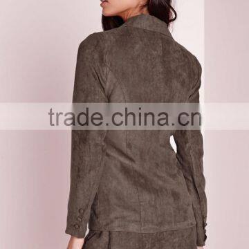New Arrival Lady Khaki Faux Suede Office Uniform Blazer photo-4