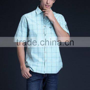 Fashion Short Sleeve Casual Design High Quality 100%Cotton Check Men Shirt photo-5