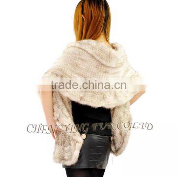 CX-B-M-15 Ladies Latest Kintted Real Mink Fur Woman Fashion Black Fur Shawl photo-6
