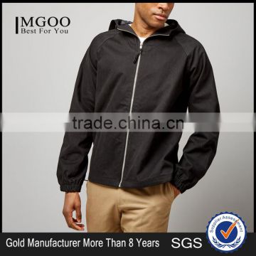 Mgoo Fashion 100% Cotton Black Hooded Jacket With Lining Casual Fit Balloon Sleeves Jacket Zipper Up