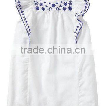 Latest girls tops designs angle sleeve embroidery blouses high quality kids clothing