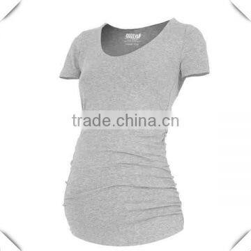 Wholesale Long Sleeve Maternity T-shirt Plain Longline V Neck T Shirt Pregnancy Clothing Women Maternity Wear