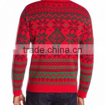Men Red Sweater Fair Isle Pattern Acrylic Christmas Sweater photo-2