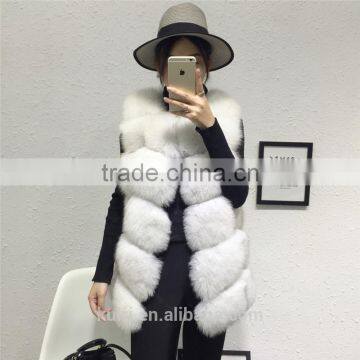 Super Quality New Style 2016 Spring Fall Women's Long Real Fox Fur Vest Blue Fox Fur Jacket Natural Fox Fur Waistcoat photo-3