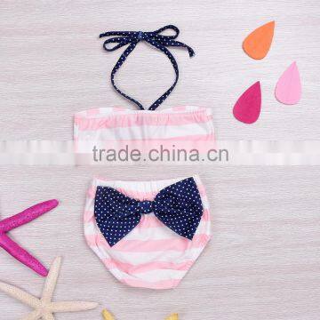 S60674B White Pink Stripe Girls Bathing Suits New Child Swimwear photo-2
