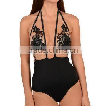 Runwaylover 5132 Ladies Deep V-neck Embroider Sexy Ladies Bodysuit photo-2