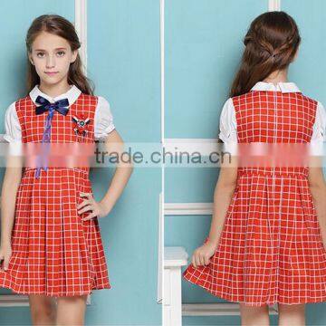 Latest Design Navy Blue Nice Girl Plaid Dress Elementary Quality School Uniform photo-6