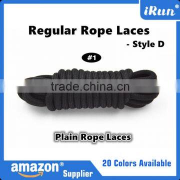 Black Plain Sneakers Rope Air Yeezy Laces - Strong Thick Round Shoelaces For Hiking Boots - Amazon Supplier - 20 Colors