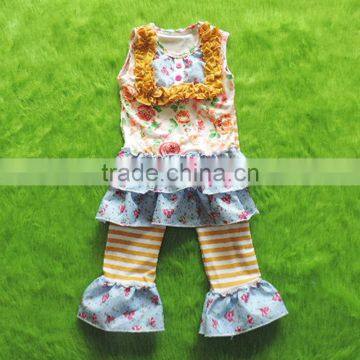 Wholesale baby clothes set fashion cute floral pattern tops kids boutique clothing 2 pcs set girls outfits