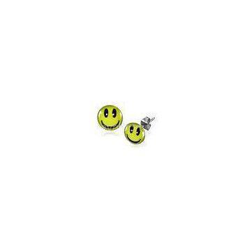 Green Smiley Face Piercing Earrings Studs 7mm Non-Allergic For Girl