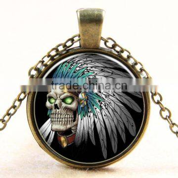 XP-TGN-S-125 Hight Quanlity Vintage Meaningful Dome Colorful Silver Skull Cabochon Necklace For Ladies photo-1
