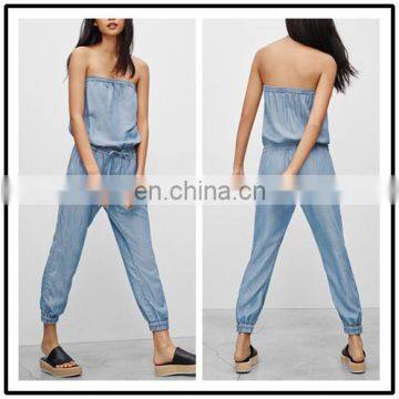 Alibaba Online Store Korean Fashion Strapless Elastic Soft Washing Denim Jumpsuit Rompers Womens Apparel NT6352