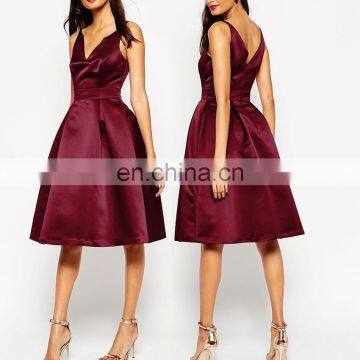 Wine red color deep v-neckline sexy fashional women ladies clothing