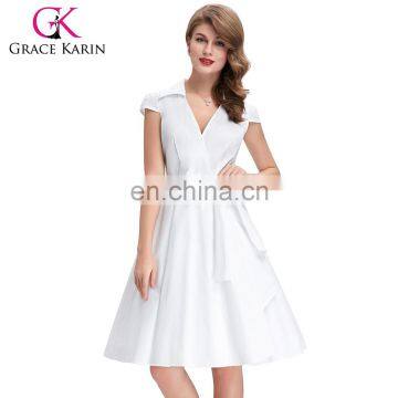 Grace Karin Cap Sleeve Cheap Vintage Retro White 1950s Style Dresses CL6087-2