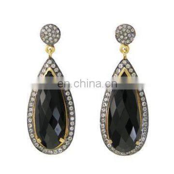 Black Onyx Pave Set Gemstone Earrings/2015 wholesale gemstone earrings/New arrival fashion earrings